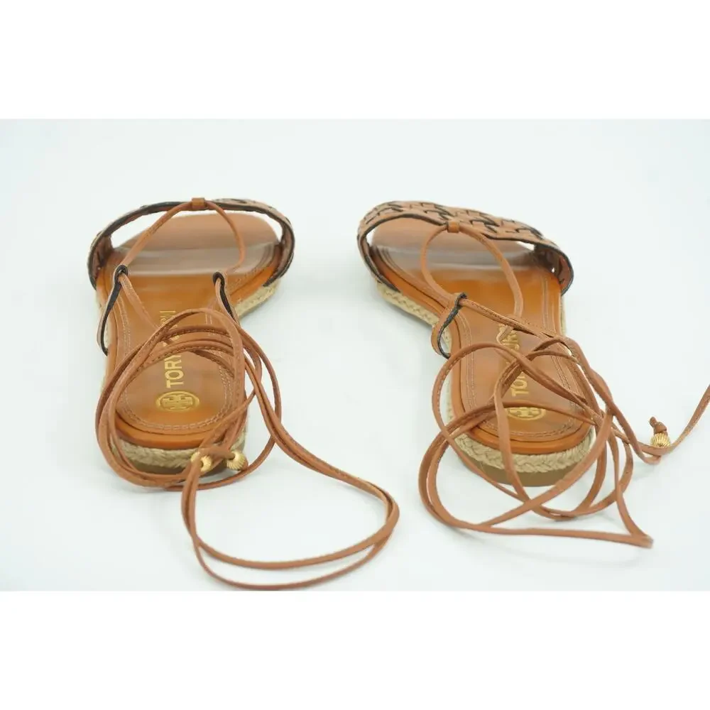 Tory Burch Basketweave Woven Ankle Wrap Espadrille Sandal Size 8 Tie Strap $245